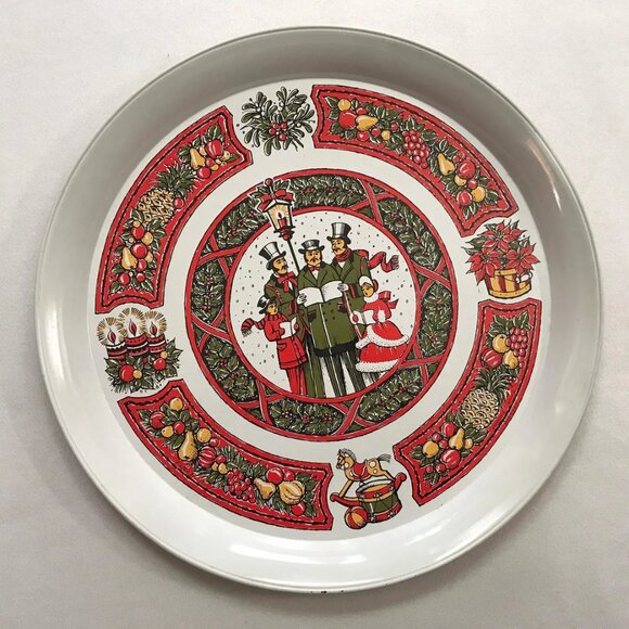 Vintage Christmas Holiday Tin Tray Retro Hallmark Xmas Decor Kitschy Cute USA - Picture 1 of 7
